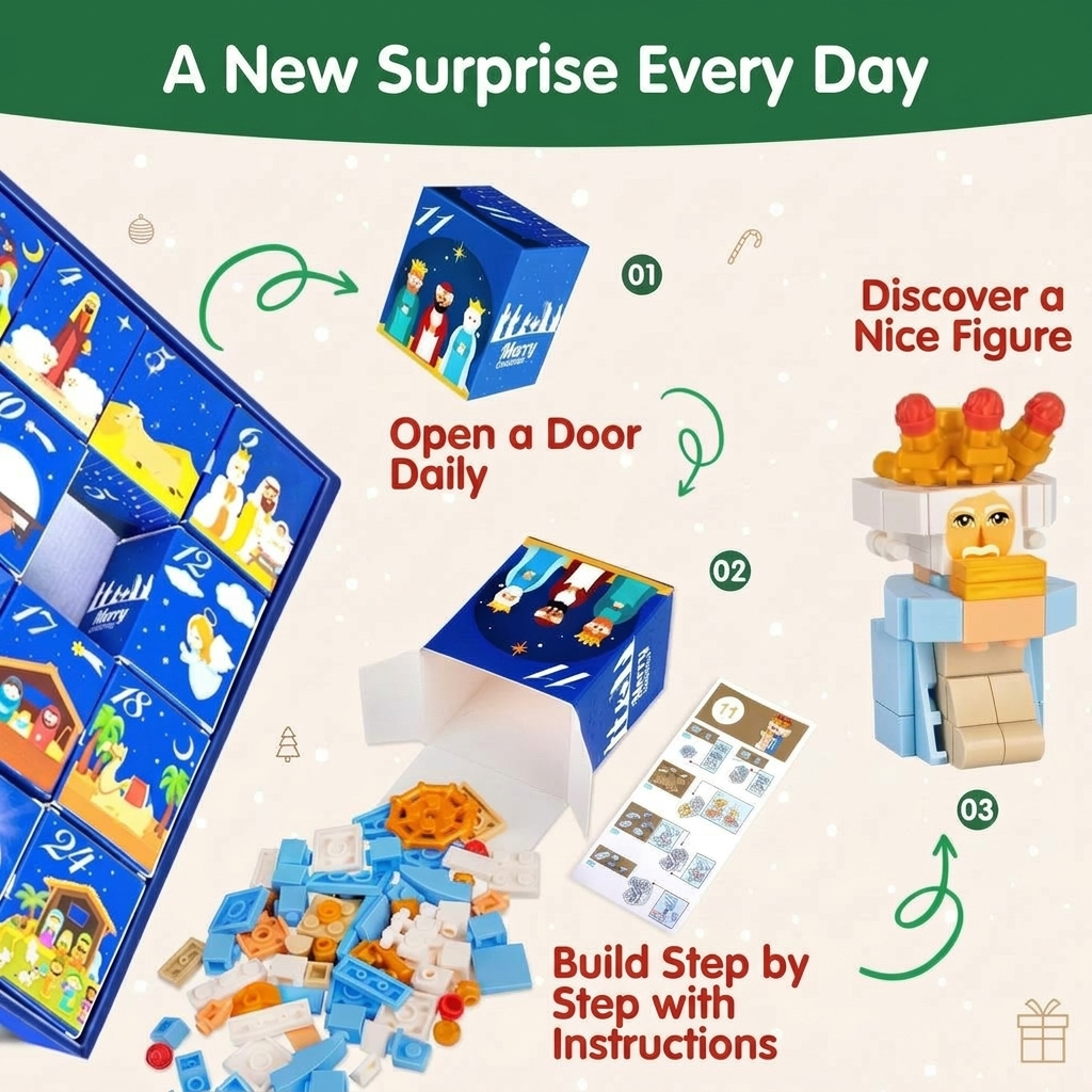 Nativity Building Brick Advent Calendar 2026 – 24 Kits That Build a Full Manger Scene – Image 3