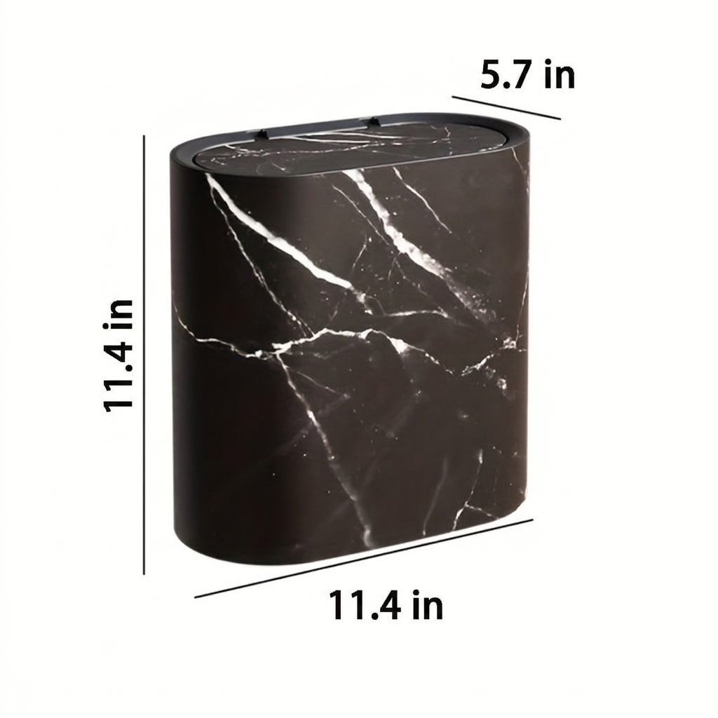Oval Trash Can with Lid in Marble or Wood Look – Fits Neatly in a Corner – Image 10
