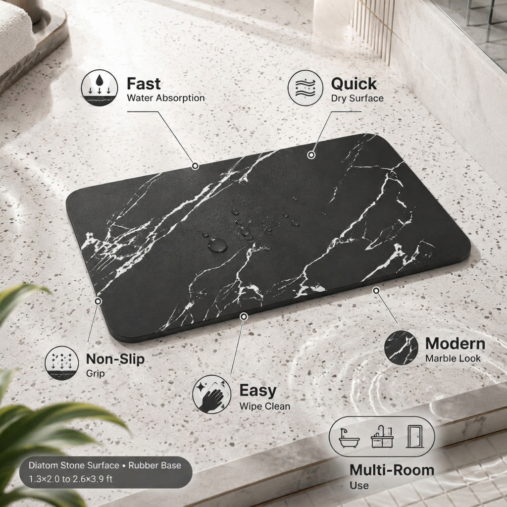Diatomaceous Earth Bath Mat in Marble Look – Absorbs Water and Air-Dries – Image 5