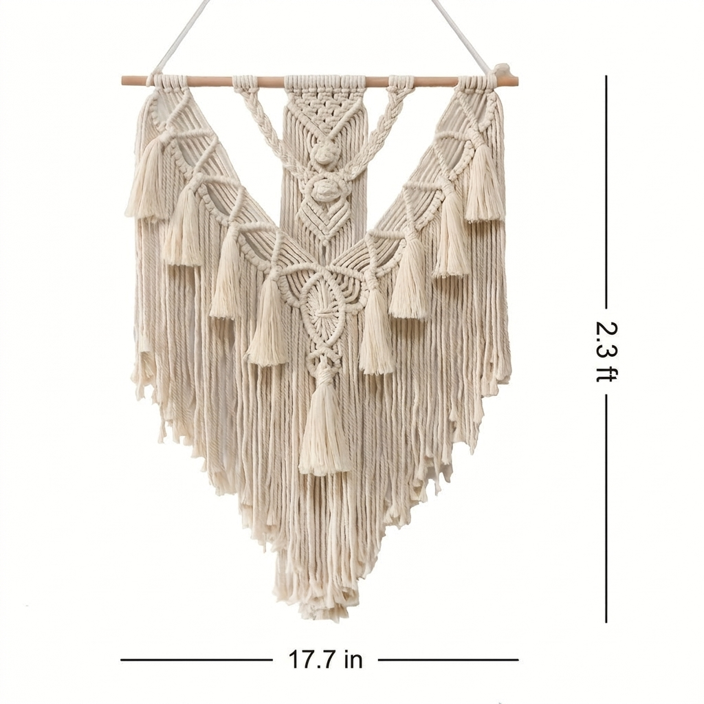 Macramé Wall Hanging in Knotted Cotton – Hangs from a Single Hook – Image 4