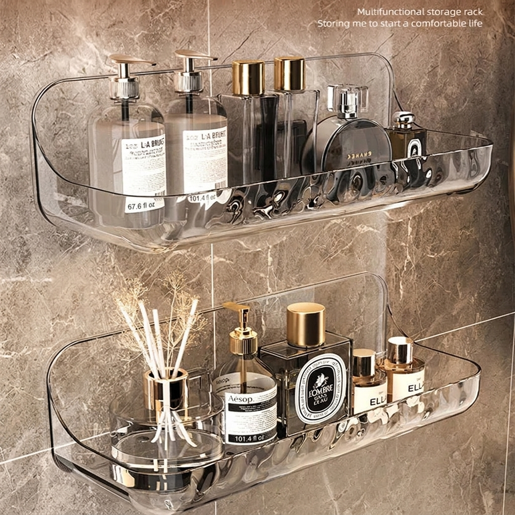 Clear Acrylic Shower Shelf – Sticks to the Tile, No Drilling – Image 2