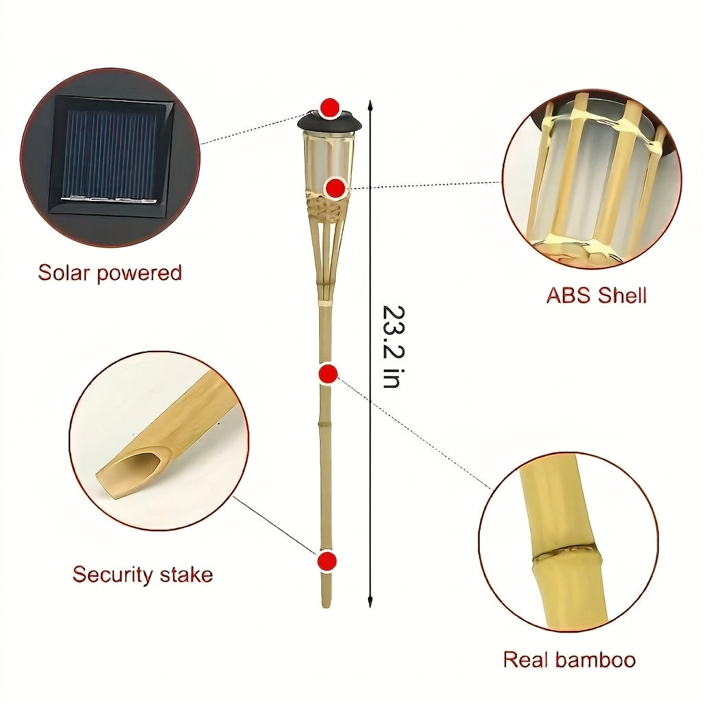 Solar Bamboo Garden Torches, Set of Two – Flickering Flame Effect – Image 3
