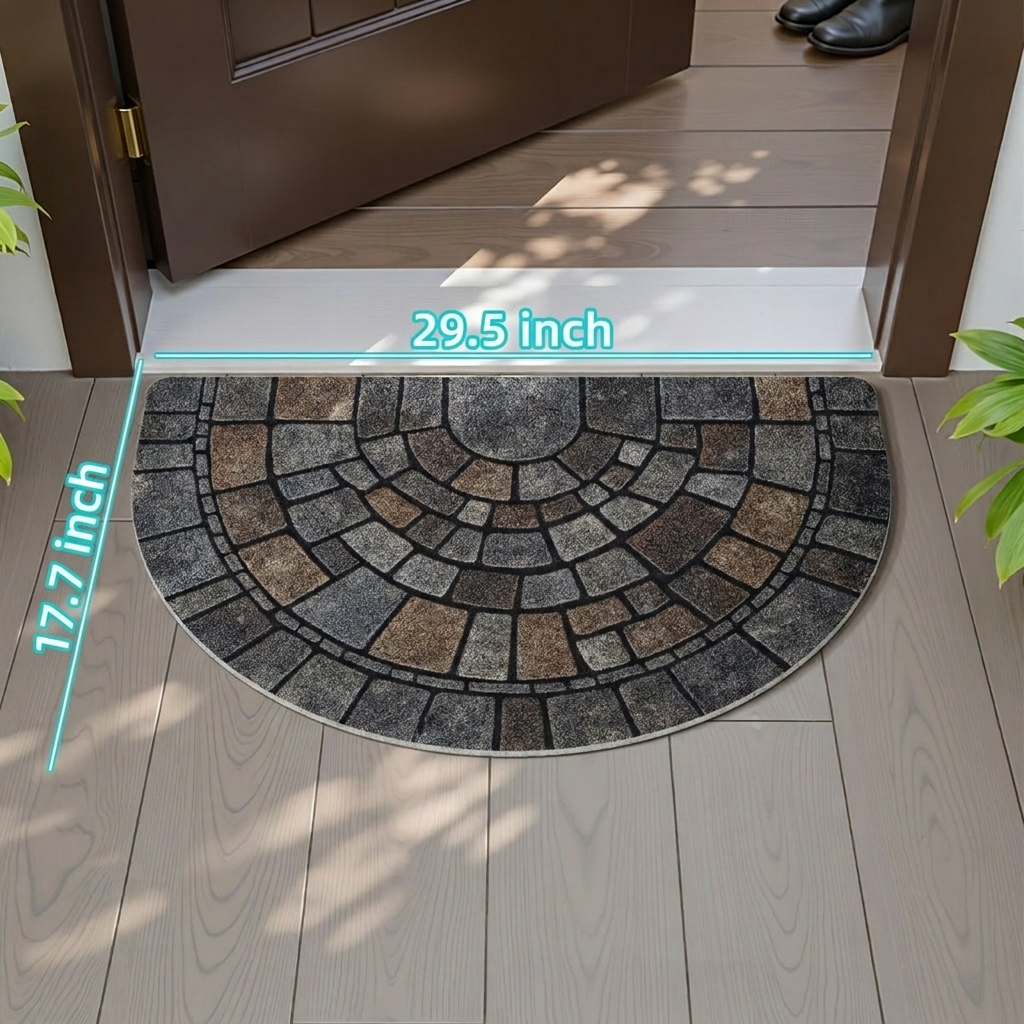 Half-Round Mosaic Door Mat in Woven Polyester – Stone Look That Won't Wear Off – Image 2