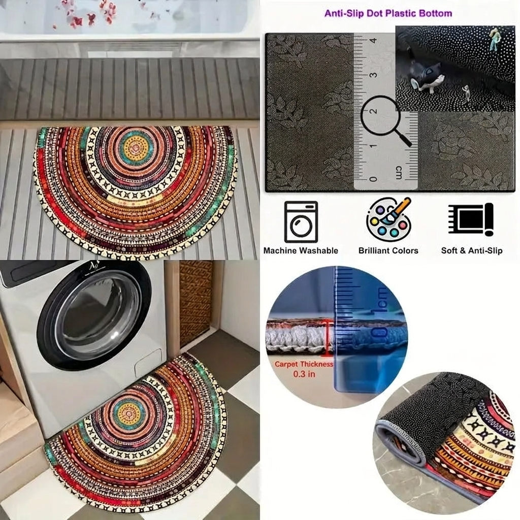 Half-Moon Door Mat with Boho Pattern – Low Profile Fits Under the Door – Image 5