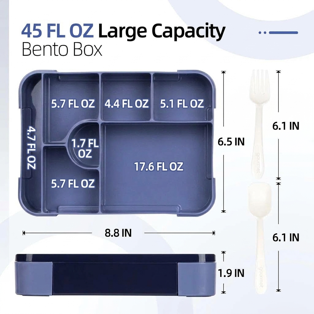 Slim Bento Box with Seven Compartments – Only 1.8 in Deep – Image 9