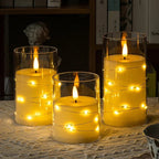 LED Candle in Glass with Fairy Lights