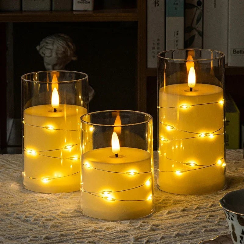 LED Candle in Glass with Fairy Lights