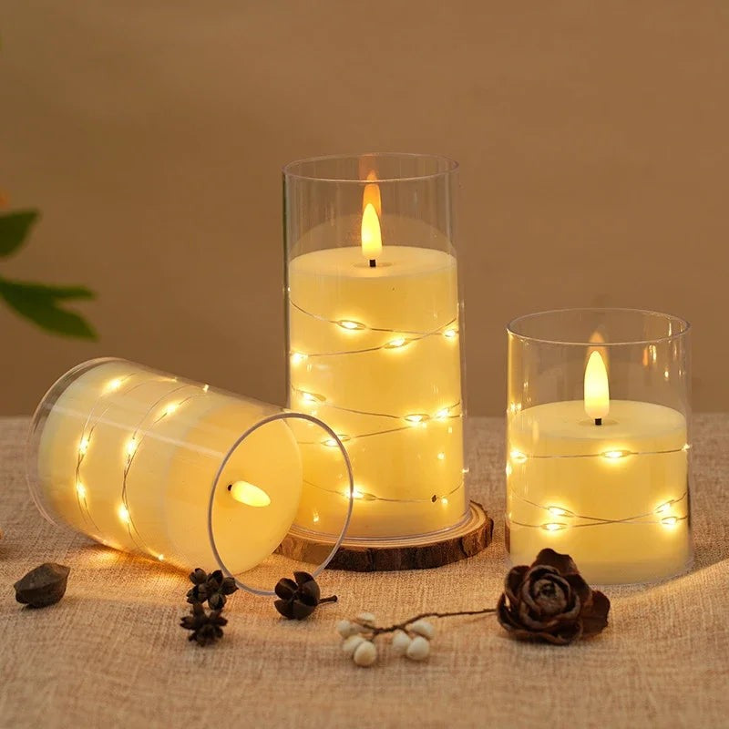 LED Candle in Glass with Fairy Lights