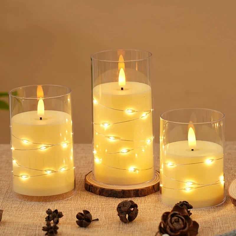 LED Candle in Glass with Fairy Lights