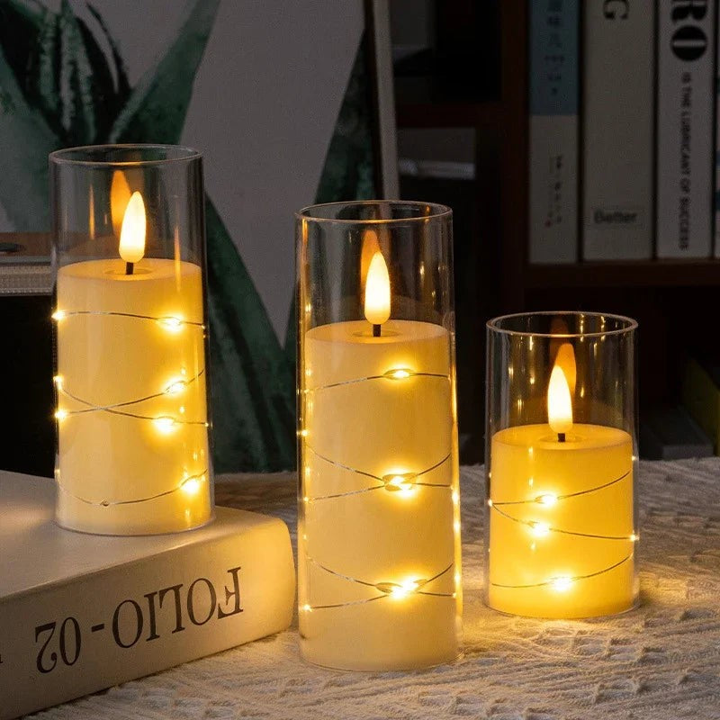 LED Candle in Glass with Fairy Lights