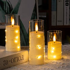 LED Candle in Glass with Fairy Lights