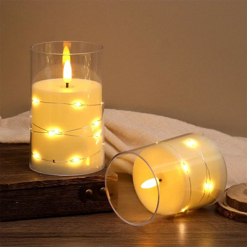 LED Candle in Glass with Fairy Lights