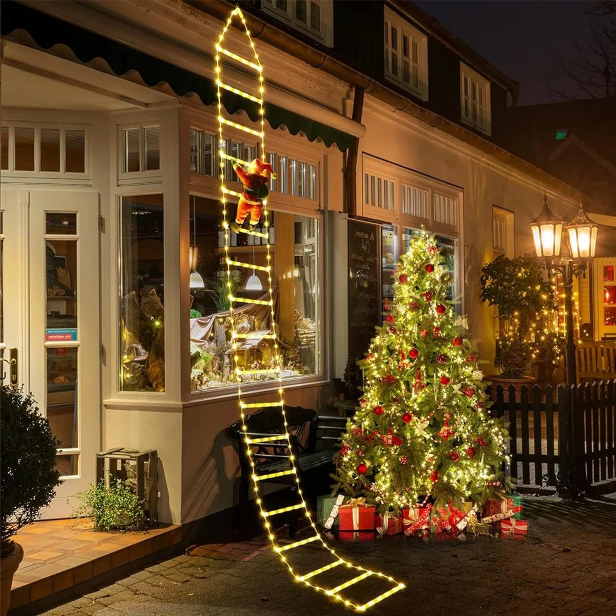 Lighted Christmas Ladder with Climbing Santa