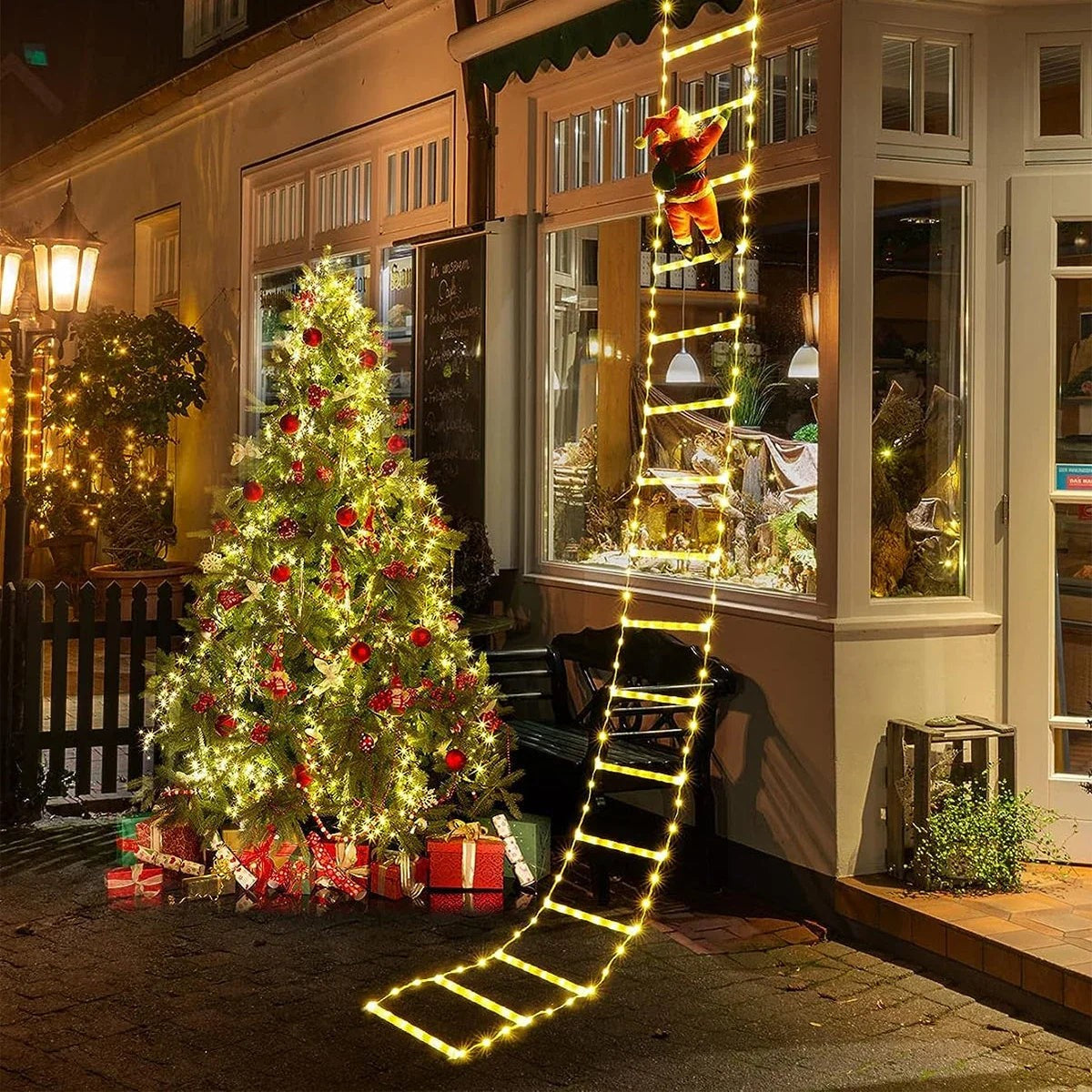 Lighted Christmas Ladder with Climbing Santa