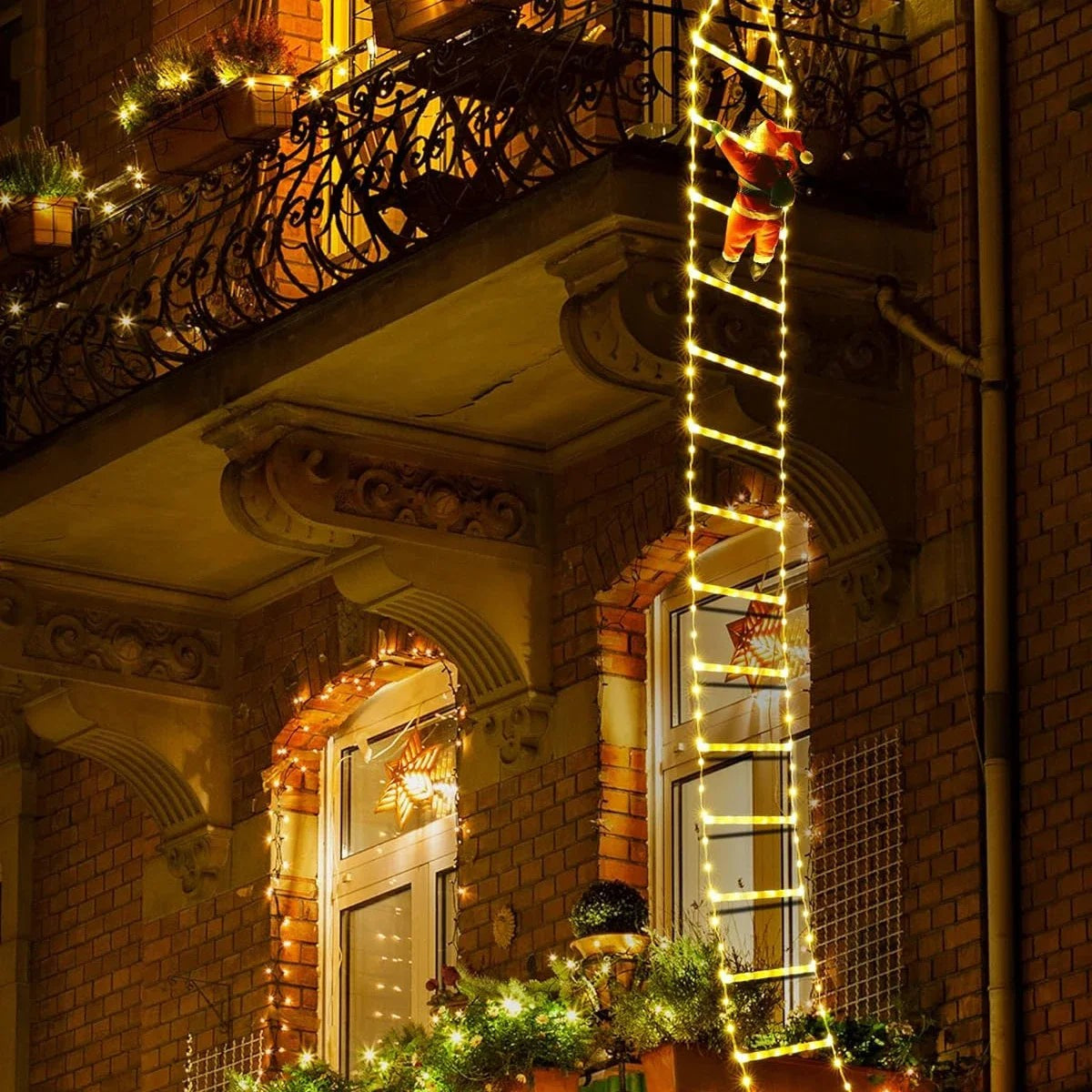 Lighted Christmas Ladder with Climbing Santa
