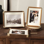 Solid Wood Picture Frame with Brass-Tone Corners – Stands Portrait or Landscape – Image 1