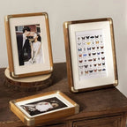 Solid Wood Picture Frame with Brass-Tone Corners – Stands Portrait or Landscape – Image 5