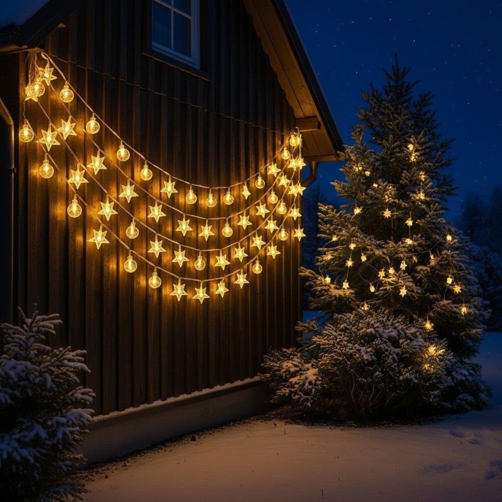 Solar Star and Globe String Lights