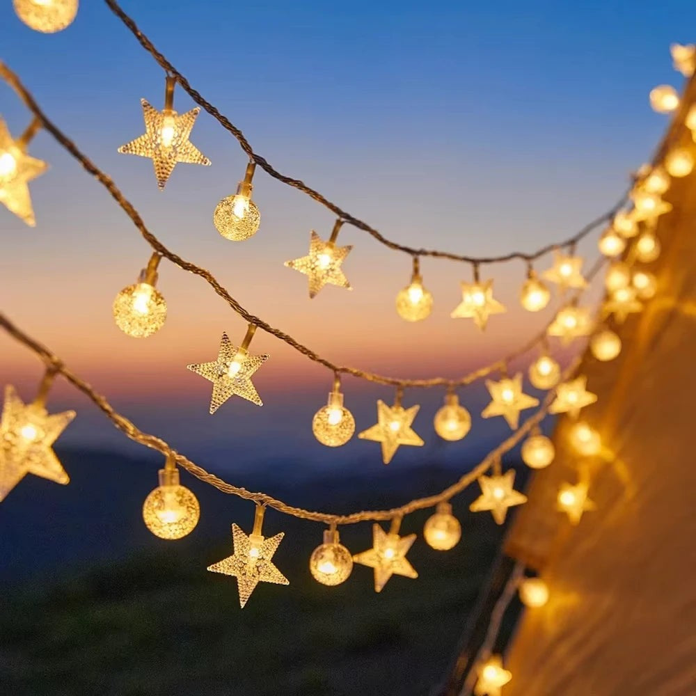 Solar Star and Globe String Lights