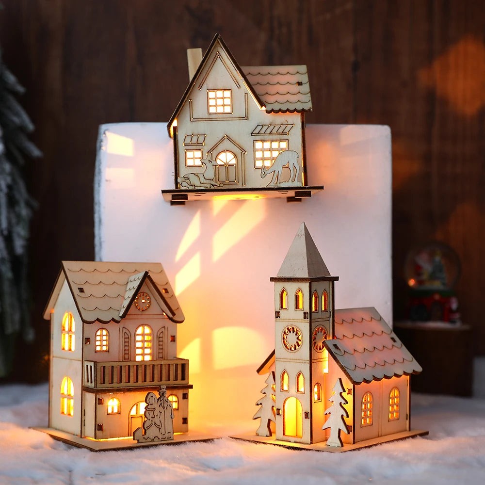 Wooden Christmas House with LED Light
