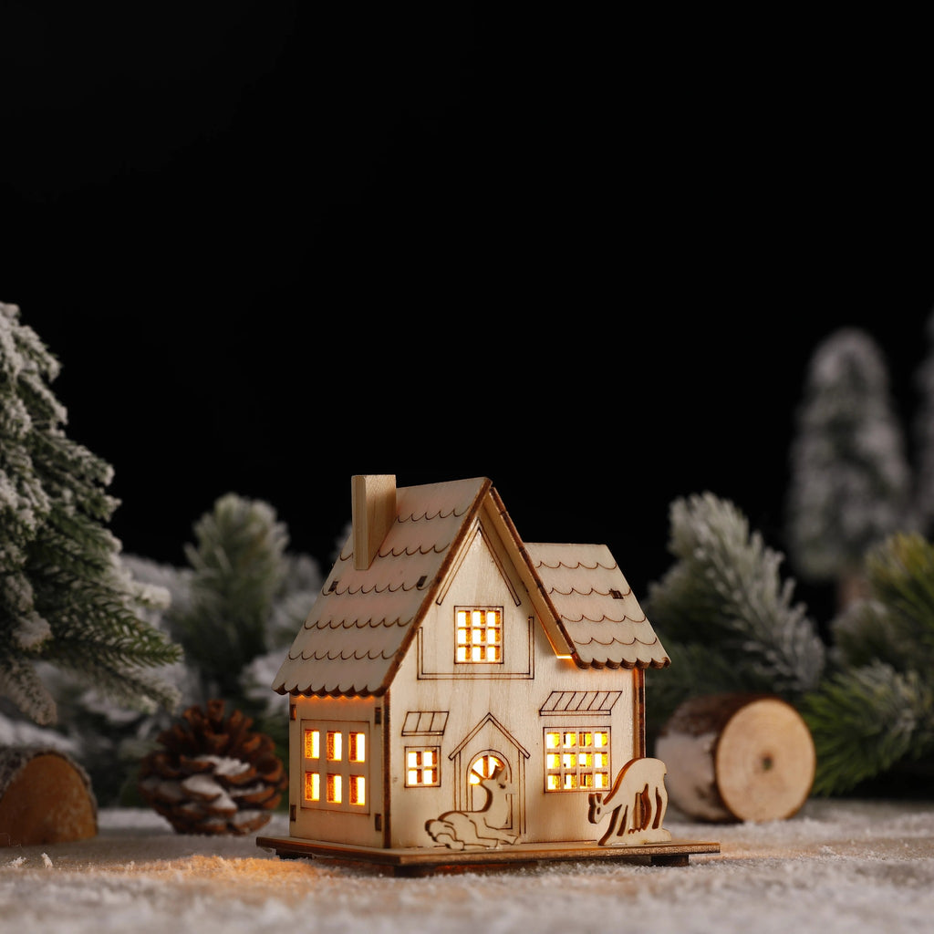 Wooden Christmas House with LED Light